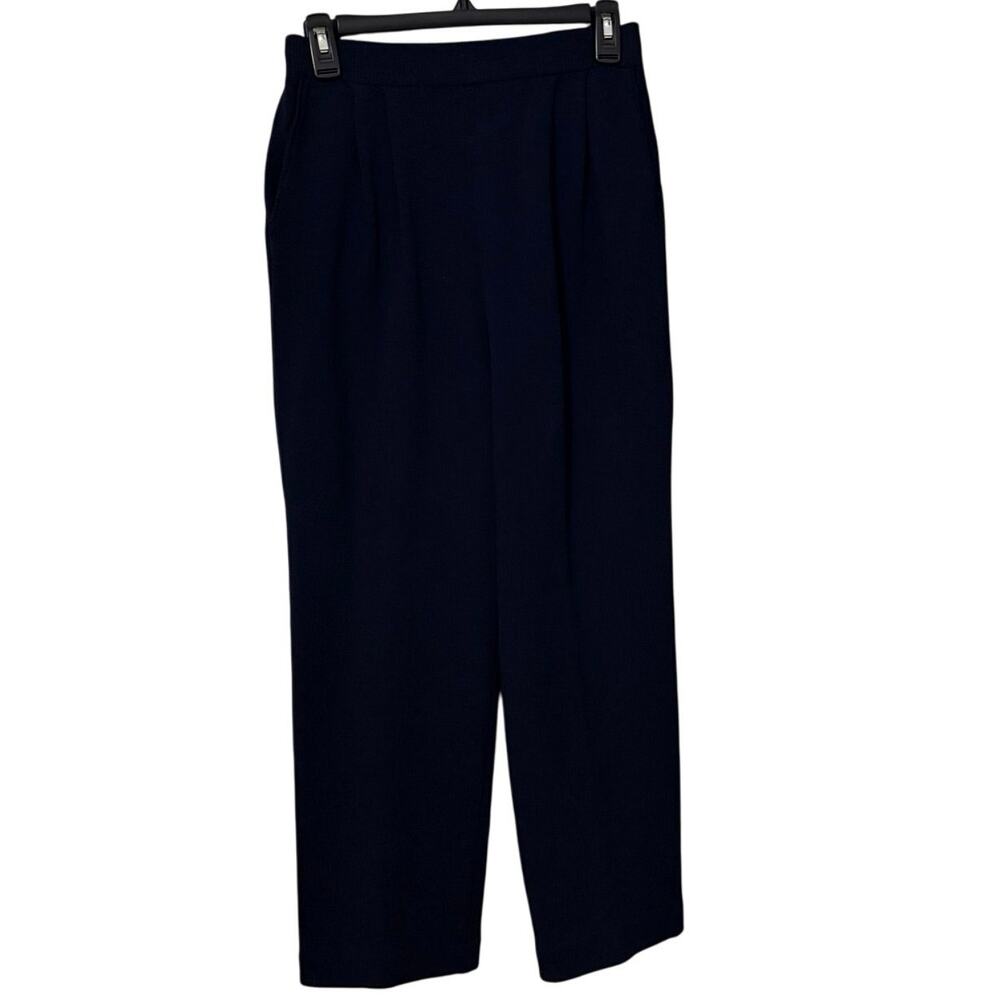 St. John Basics Navy Blue Wool Knit High Rise Wide Leg Pants Size 8 Medium